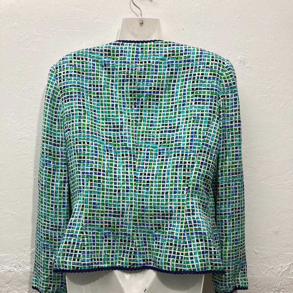 Adrianna Papell Safe Silk Button Blazer Blue Shoulder Pads Full lined Silk 12 - Picture 4 of 12